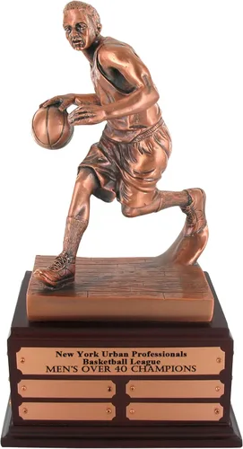 SHOP AWARDS AND GIFTS Figura masculina de bronce antiguo galvanizado personalizable de 13-1/2 pulgadas, trofeo perpetuo de baloncesto, base de