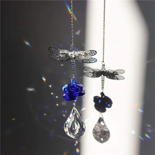 Miniatura 5 de WEISIPU Prisma atrapasoles de cristal – Atrapasoles de libélula para ventanas colgantes de arco iris, adorno de libélula de metal de cristal K9
