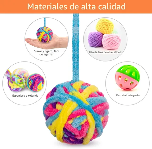 Miniatura 3 de Retro Shaw Pelotas de juguete para gatos, 6 bolas de hilo de lana para gatos con campanas en el interior, juguetes interactivos para gatos