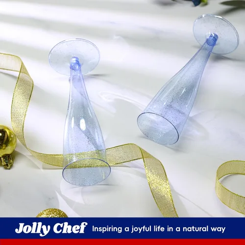 Miniatura 9 de JOLLY CHEF Paquete de 100 flautas de champán de plástico desechables de 4.5 oz, copas de champán de plástico con purpurina azul, adecuadas