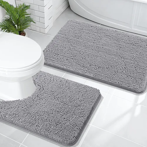 Miniatura 165 de OLANLY Juego de alfombras de baño de 2 piezas, alfombras de baño de chenilla suave y absorbente y alfombra de contorno en forma de U para inodoro