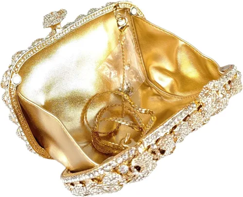 Miniatura 4 de Boutique De FGG Bolso de mano de cristal de calavera para mujer, bolso de mano de noche con diamantes de imitación, para fiesta, graduación