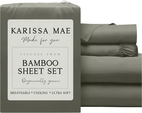 Miniatura 16 de KARISSA MAE Juego de sábanas tamaño individual de viscosa de bambú refrescante, 100% cultivadas orgánicamente, bolsillo profundo de 18 pulgadas