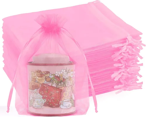 Miniatura 34 de Crweety 50 Piezas Bolsas de Organza Doradas de 3 x 4 Pulgadas, Pequeñas Bolsas de Regalo de Malla con Cordón para Favores de Boda, Despedida
