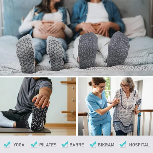 Miniatura 6 de Calcetines de yoga antideslizantes con agarres para pilates, ballet, barras, descalzo, calcetines antideslizantes de hospital para mujeres y hombres