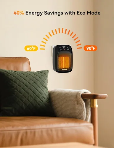 Miniatura 5 de Brightown Calentador de pared enchufable para uso en interiores, calentador eléctrico pequeño de 800 W con termostato, control remoto, protección