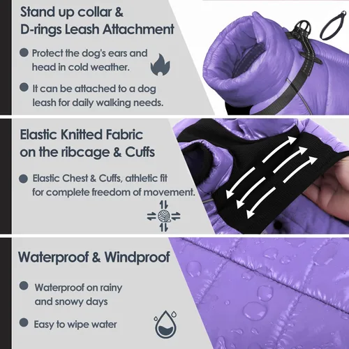 Miniatura 3 de AOFITEE Abrigo para perro, chaqueta impermeable para perros para invierno, traje de nieve cálido de cuerpo completo para perros pequeños, abrigo