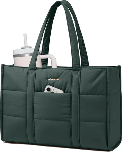 Miniatura 9 de LOVEVOOK Bolsa para laptop para mujer, bolsa de mano acolchada para el trabajo, maletín grande de computadora de 15.6 pulgadas para profesores, Beige