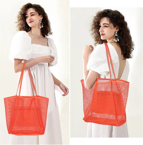 Miniatura 4 de WantGor Bolsa de malla de playa, bolso de compras para mujer, bolso de compras para mujer, bolso de viaje casual, bolsas de hobo plegables de gran