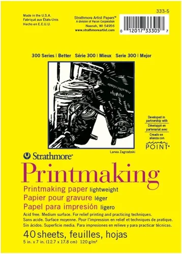 Strathmore Serie 300 Juego de Papel para Grabado, Encuadernado con Pegamento, 5x7 pulgadas, 40 Hojas (120g) - Papel de Artista para Adultos y