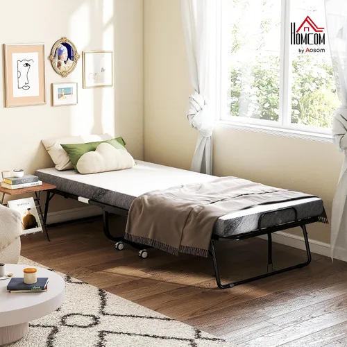 Miniatura 2 de HOMCOM Cama plegable con colchón para adultos, tamaño individual largo, cama plegable portátil con colchón de espuma de 4 pulgadas y marco de acero