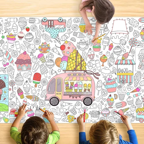 Miniatura 9 de Groovy - Mantel para colorear para niños, póster colorido de 30 x 72 pulgadas con letreros de paz, margarita, diseños retro, perfecto