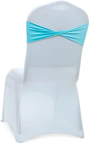 Miniatura 20 de MDS Paquete de 100 bandas de elastano para silla, bandas lisas sin hebilla, reutilizables, elásticas, para decoración de bodas, recepciones, Azul