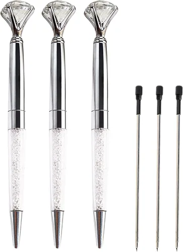 Miniatura 6 de Danse Jupe 3 bolígrafos de diamante de gran cristal, con 3 recambios, 0.039 in, tinta negra, suministros escolares de oficina, regalo para Navidad