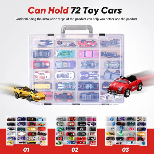 Miniatura 2 de Organizador de juguetes. 72 compartimentos. Caja de almacenamiento de juguetes compatible con autos Hot Wheels, autos Matchbox, mini juguetes