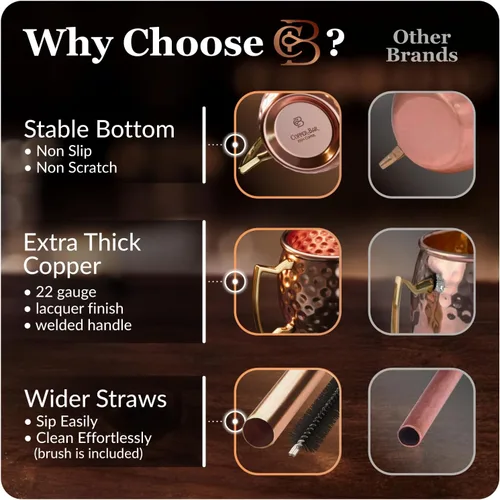 Miniatura 4 de COPPER-BAR Tazas de cobre Moscow Mule – Juego de 4 tazas de regalo únicas hechas a mano, martilladas por artesanos, tazas de cobre sólido 100% puro