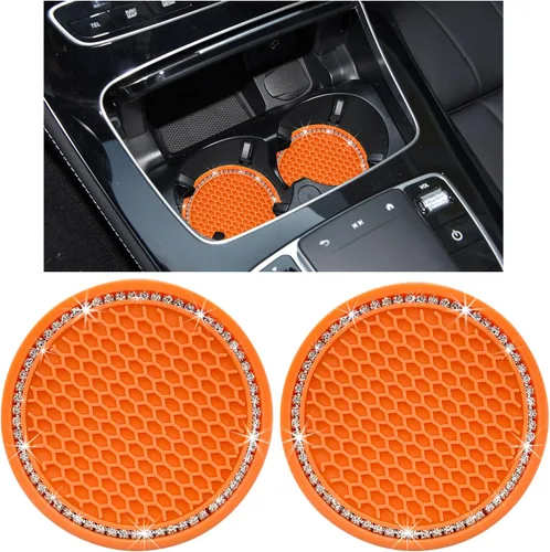 Miniatura 8 de Kewucn - Juego de 2 posavasos brillantes para automóvil, inserto de silicona con diamantes de 7 cm para portavasos de automóvil, almohadilla de goma