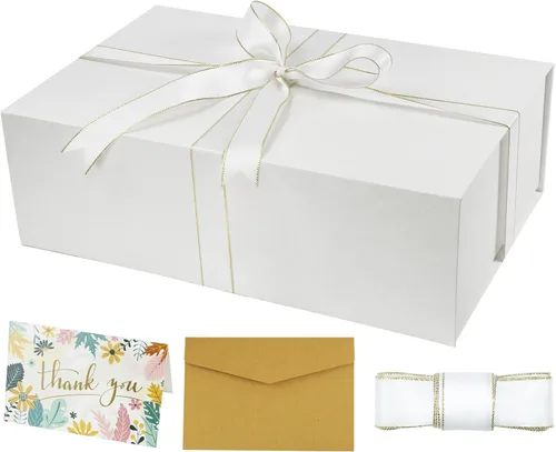 Miniatura 7 de YINUOYOUJIA Caja de regalo grande de color negro de 14 x 9 x 4.5 pulgadas, cajas de regalo con tapa de cierre magnético, cinta y tarjeta, caja