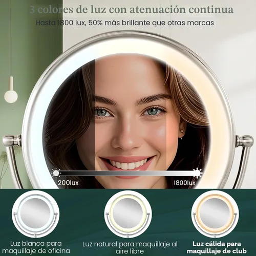 Miniatura 4 de VESAUR Espejo de maquillaje iluminado extra grande de 11.8" y 17" de alto, espejo de aumento de 3 lados 1X/5X/10X con 96 LED, 3 luces regulables