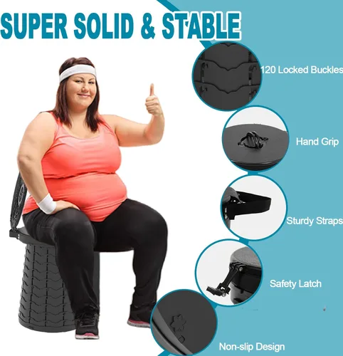 Miniatura 6 de ALEVMOOM Inodoro portátil XXL, 19.7 pulgadas de alto, más alto, plegable, plegable, con tapa, correa, bolsa, ajustable para campamento, senderismo