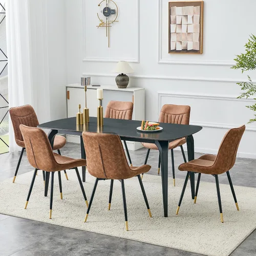 Miniatura 32 de Modern Dining Table Set for 4,50" Sintered Stone Table Set for 4,Marble Dining Table Set of 4 with Upholstered Chair,5 Piece Rectangular Dining Room