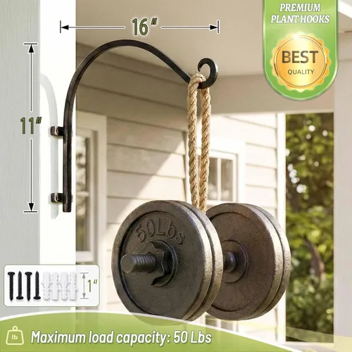 Miniatura 3 de Lifyzoon Soporte para plantas colgantes de alta resistencia: capacidad de peso de 50 libras, ganchos de metal negro para exteriores, ganchos
