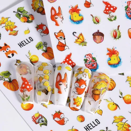 Miniatura 2 de 6 hojas de calcomanías de arte de uñas de otoño, calcomanías de hojas de arce, calcomanías autoadhesivas 3D, calcomanías de uñas de otoño, hojas