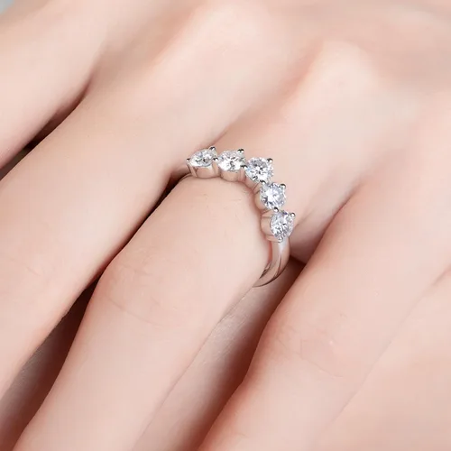 Miniatura 8 de Anillos de eternidad de moissanita, anillos de boda, color D, claridad VVS1, redondo, corte brillante, plata de ley 925, 56 piedras, anillos
