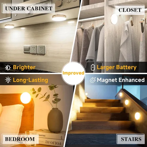 Miniatura 2 de Luz LED con sensor de movimiento mejorada para interiores, brillante y duradera Rechargeable Battery, Stick-On Motion Sensor Puck Night Lights for