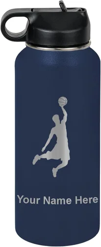 Miniatura 59 de LaserGram Botella de agua personalizada, hombre haciendo slam dunk de baloncesto, de acero inoxidable, de doble pared con aislamiento al vacío