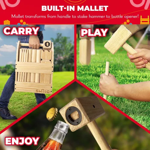 Miniatura 3 de SWOOC Games - Juego de Kubb Yard - Juego de ajedrez vikingo de madera dura premium con caja de madera - para adultos y niños - Juego de Kubb