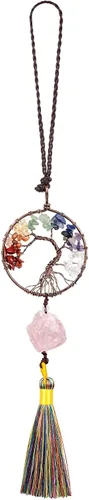 Miniatura 13 de rockcloud Adorno colgante de árbol de la vida de 7 chakras con borla de piedra cruda irregular para pared, automóvil, hogar, boda, jaspe rojo