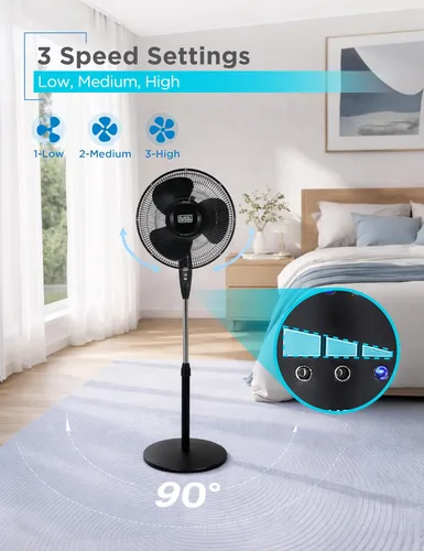 Miniatura 5 de BLACK+DECKER - Ventilador de pie de 16 pulgadas (40.64 cm) con base de pedestal, ventilador de pie ajustable en altura con control remoto y panel