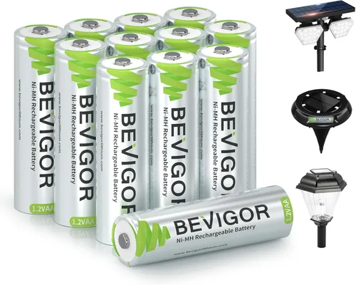 BEVIGOR Baterías AA recargables, paquete de 12 baterías de 1000 mAh 1.2 V NiMH 1300 veces de alta capacidad doble A para luz de camino, luz de
