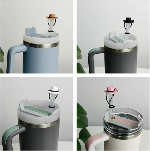 Miniatura 6 de HOMDSG Paquete de 4 cubiertas de pajita de sombrero de vaquero de silicona compatibles con la taza Stanley de 30 y 40 oz, lindo accesorio divertido