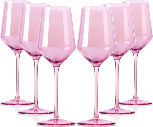 Miniatura 11 de comfit Juego de copas de vino de colores de 6 a 15 onzas sopladas a mano con tallo largo y borde delgado, copas de vino rojo/blanco, copas de vino