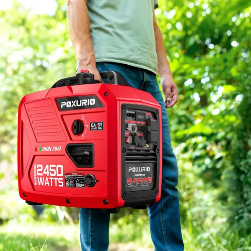 Miniatura 6 de Generador inversor de combustible dual de 2450 vatios para uso doméstico, tanque de combustible grande de 1.6 galones hasta 8.3 horas de uso