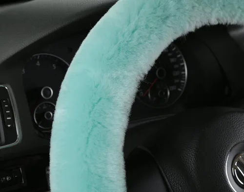 Miniatura 5 de U&M Funda para volante de automotor de lana auténtica, elastizada. Almohadilla protectora de volante de vehículo, de lana australiana, Menta