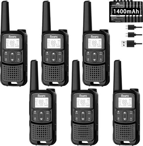 Miniatura 11 de Radios Walkie Talkies de largo alcance: Walkie Talkies recargables Rivins F22 para adultos, NOAA, batería de 1400 mAh, cable USB-C, linterna, VOX