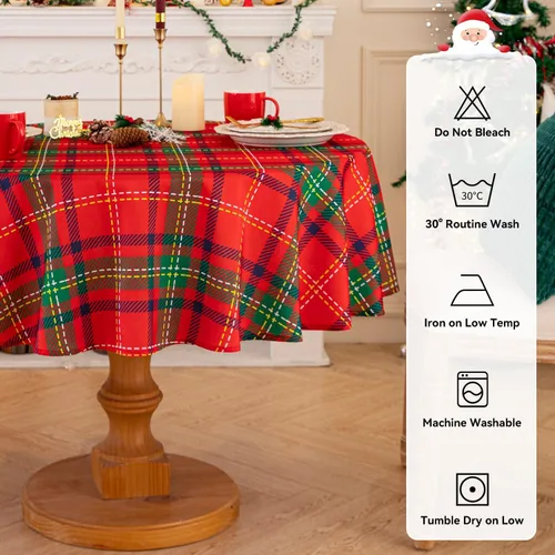 Miniatura 7 de Romanstile - Mantel rectangular rojo de cuadros navideño - 60 x 84 pulgadas - Funda de mesa a cuadros resistente a las manchas de agua, manteles