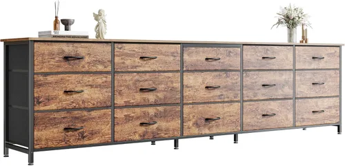 Miniatura 11 de Huuger Cómoda de 78.7 pulgadas de largo para dormitorio, cómoda de tela con 15 cajones para armario, soporte de TV grande para TV de 65, 75, 85