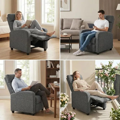Miniatura 8 de Furnimart Small Manual Recliner Chair for Compact Spaces, Overstuffed Chenille, Chunky Cushion, Comfortable Single Sofa Recliner for Adults, Ideal