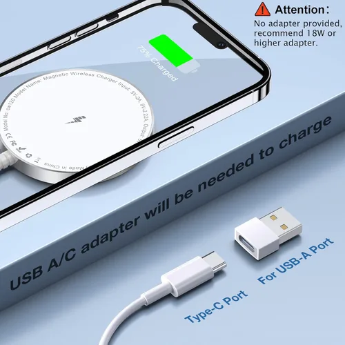Miniatura 6 de Cargador MagSafe: almohadilla de carga inalámbrica magnética para iPhone 17, 16, 15, 14, 13, 12 y AirPods 4-2 Pro, imán fuerte, aleación de Blanco