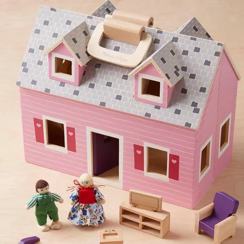 Miniatura 9 de Casa de muñecas de madera Fold and Go de Melissa & Doug con 2 muñecas y muebles de madera