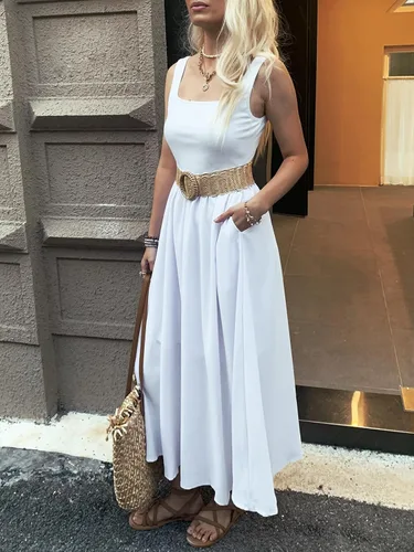 Miniatura 3 de MIEAZOM Vestido largo de verano para mujer, sin mangas, con vuelo, casual, holgado, con bolsillos
