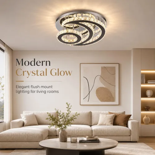 Miniatura 7 de Lámpara de techo LED moderna de 15.7 pulgadas, lámpara de araña de cristal de montaje empotrado, lámpara moderna con forma de luna redonda para sala
