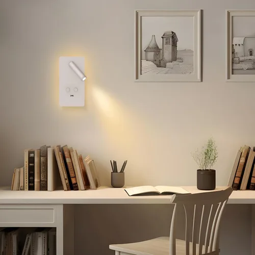Miniatura 9 de M04 - Apliques regulables para montaje en pared, luz de lectura, lámpara de noche con puerto USB, enchufable, lámparas de pared con cable duro