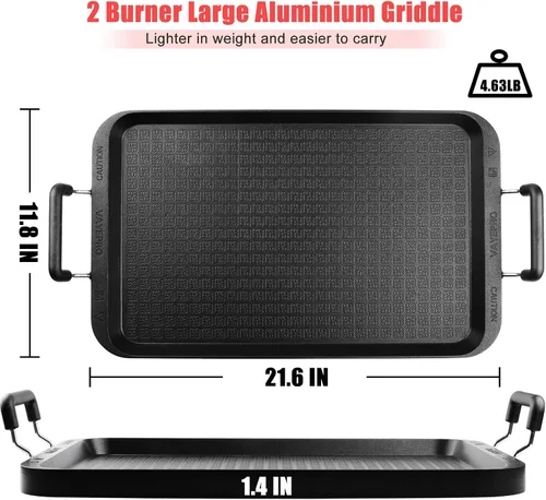 Miniatura 2 de Vayepro - Plancha para estufa, sartén grande de 2 quemadores para estufa, de aluminio, antiadherente, con asas, para cocina en interiores