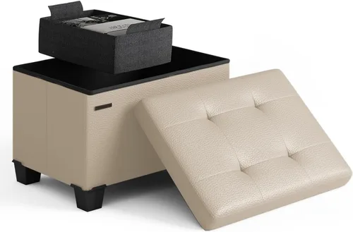 Miniatura 121 de Cubo otomano de almacenamiento con cubo pequeño, otomana cuadrada de 15 pulgadas con almacenamiento para sala de estar y dormitorio, reposapiés