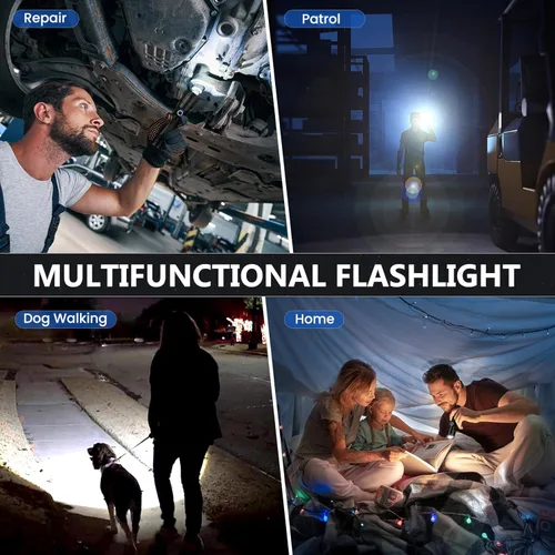 Miniatura 9 de Paquete de 3 linternas recargables de alto lúmenes, 99,000 lúmenes, linterna LED súper brillante, potente luz de flash con 5 modos, linternas